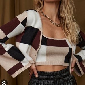12th Tribe - Checked Out Colorblock tank and cardigan set in size small